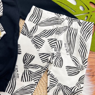 Conj. Casaco de Moletom Laço Vermelho e Calça Legging - Preto